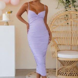 Lilac Maternity Cami Strap Knot Ruched Midi Dress
